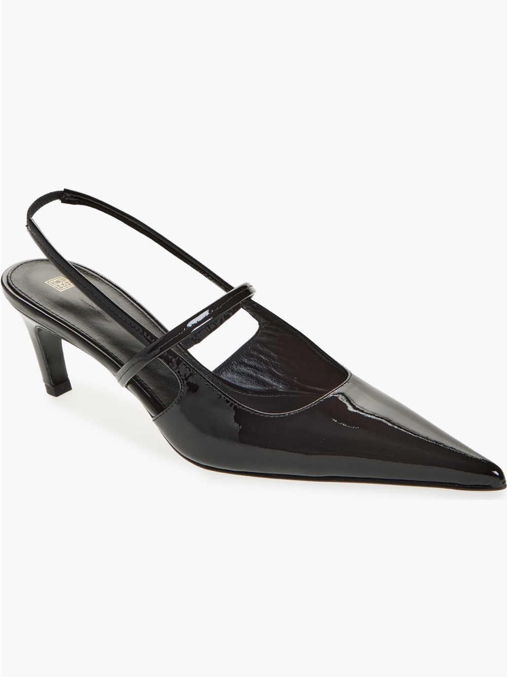 Toteme The Sharp Kitten Heel Slingback Pump black patent leather size 41 US 10